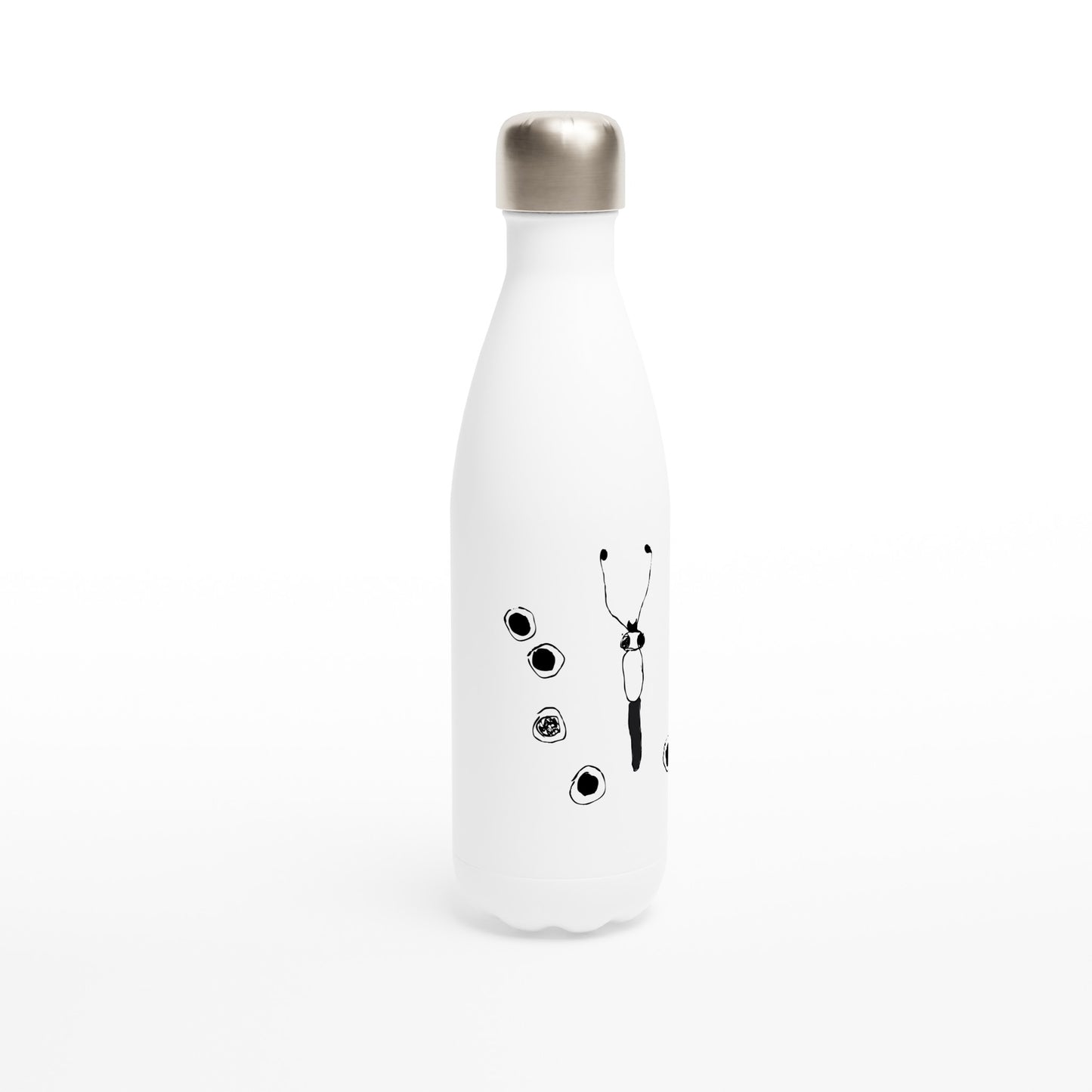 Weiße Edelstahl Wasserflasche // Schmetterling